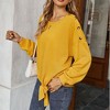 Anna-Kaci Women's Long Sleeve Waffle Knit Pullover Top with Shoulder Button Detail and Front Tie Hem - 3 of 4