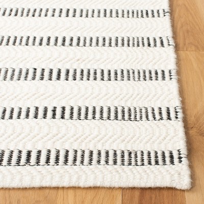Handmade Black and Ivory Striped Wool Rug, 3' x 5'