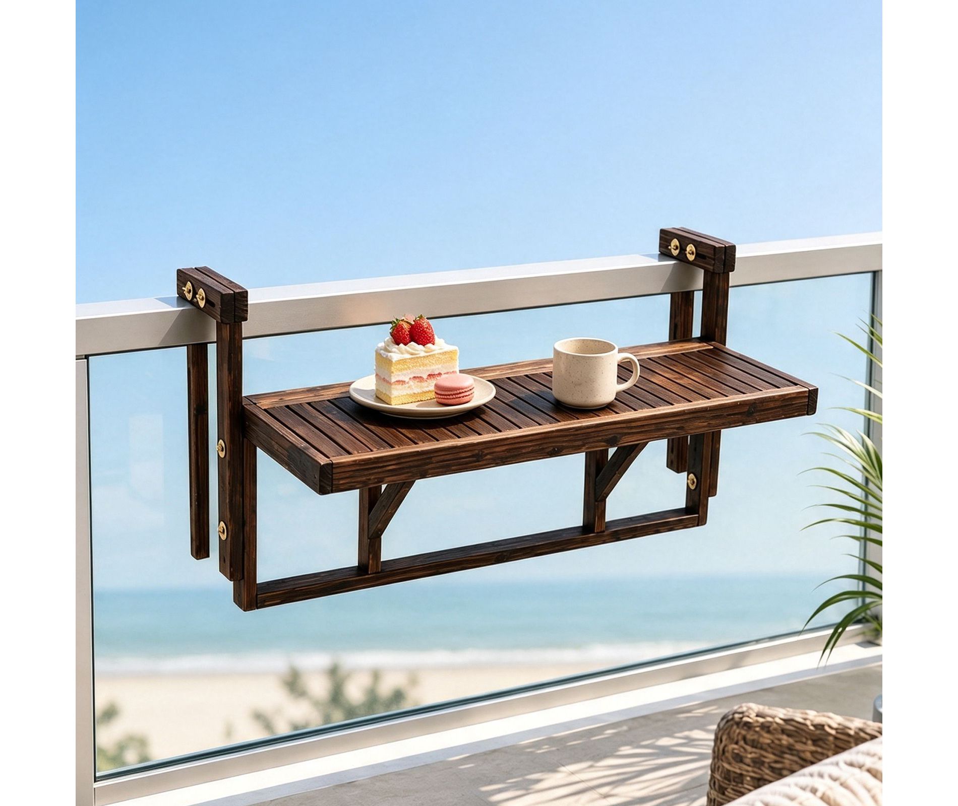 Karl Home |48-Inch Carbonized Foldable Fir Wood Balcony Hanging Table