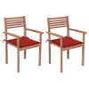 vidaXL Solid Teak Wood Patio Chairs with Red Cushions - Stackable Outdoor Seating for Home, Office, Bar, Cafe - 2 of 4