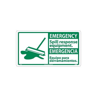 National Marker Safety First Emergency Spill...(Bilingual W/Graphic) 10X18 Rigid Plastic Notice Sign