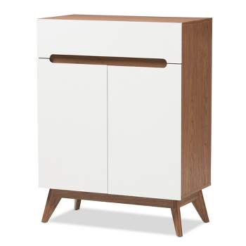Calypso Mid - Century Modern Wood Storage Shoe Cabinet - Brown - Baxton Studio