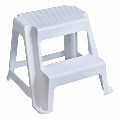 Gracious Living Extra Safe Non Slip 18.75 Inch Tall Rubber 2 Step Home Step Stool, White, Supports 300 Pounds