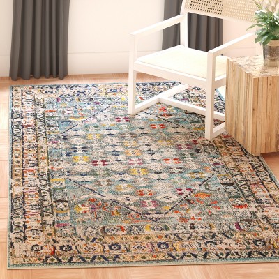 Monaco 5' x 5' Blue Floral Synthetic Square Rug