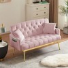 Upholstered Loveseat Couch With 2 Pillows Metal Legs Foam Couch Sleeper Sofa For Guest Room Office Living Room - 2 of 4