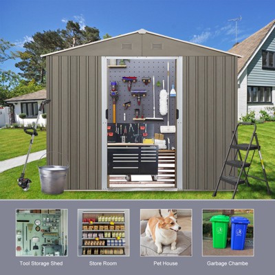 Outdoor Storage Shed UV Resistant Waterproof Garden Metal Shed with Floor Frame Lockable Door for Backyard Garden Patio Lawn