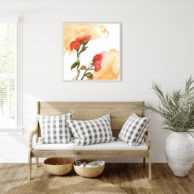 30" White Framed Abstract Floral Canvas Wall Art