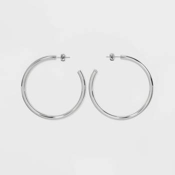 Silver Plated Brass Large Tube Hoop Earrings - A New Day™ Silver