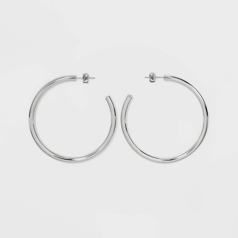 Silver Plated Brass Large Tube Hoop Earrings - A New Day™ Silver : Target