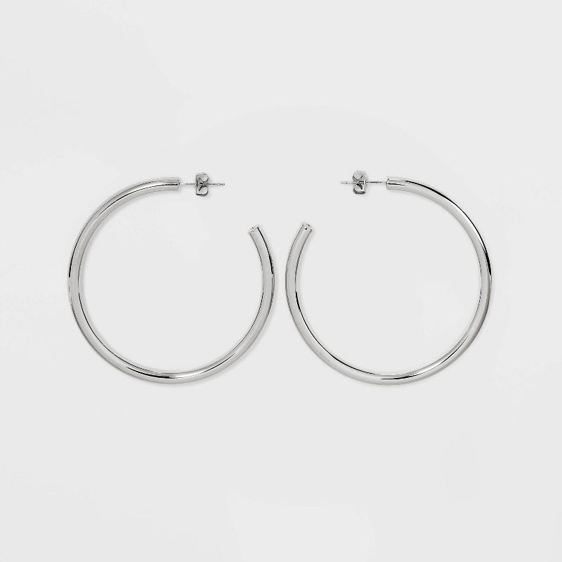 Silver Plated Brass Large Tube Hoop Earrings - A New Day&#8482; Silver, 1 of 9