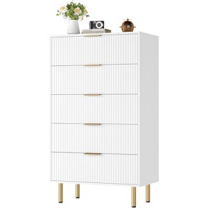 Fluted Wood Dresser 5 Drawers Dresser for Bedroom, Modern Chest of Drawers, Wood Drawer Organizer for Bedroom, Living Room, Hallway, Entryway - 1 of 4