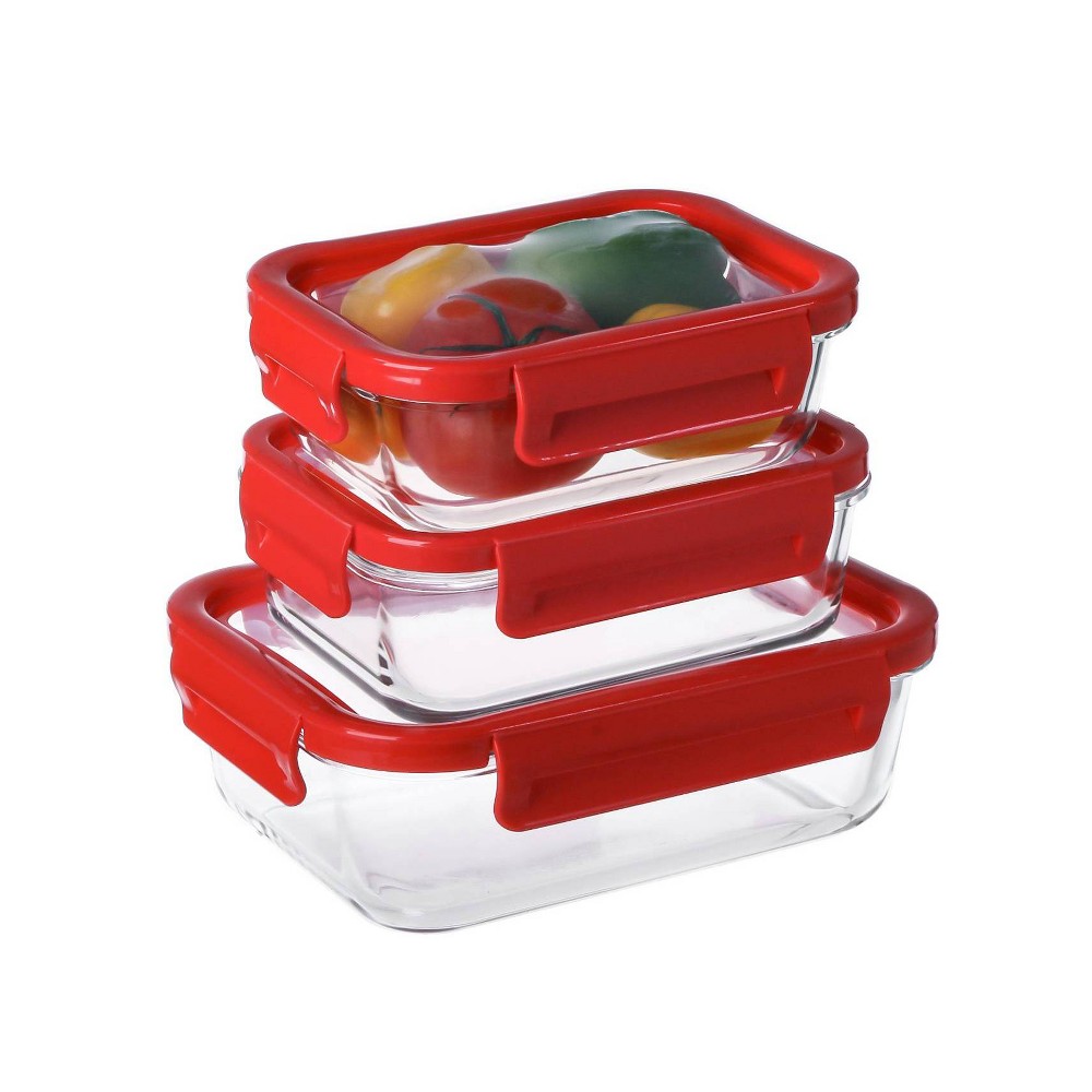 Delight King 6pc High Borosilicate Glass Food Storage Containers with Flexible Silicone leakproof Lids Red