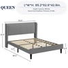 Queen Bed Frame with Headboard, Modern Upholstered Platform Bed in Linen Fabric, Mattress Foundation - 2 of 4