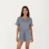 Anna-Kaci Lounge Women's Short Sleeve Ruffle Hem Top and Drawstring Shorts Lounge Set - 2 of 4