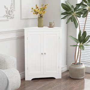 ORRD Corner Storage Cabinet with 2 Doors & Adjustable Shelf, White Narrow Freestanding Organizer for Bathroom, Kitchen, Living Room - 1 of 4