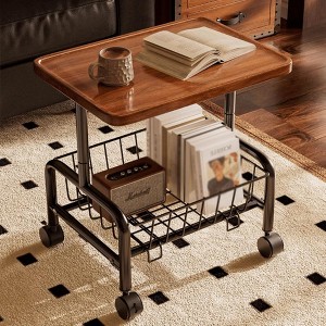 Side Table with Storage Basket, Small End Table for Small Spaces, Skinny Side Tables Living Room Bedroom, Bedside Table Space-Saving for Magazine - 1 of 4