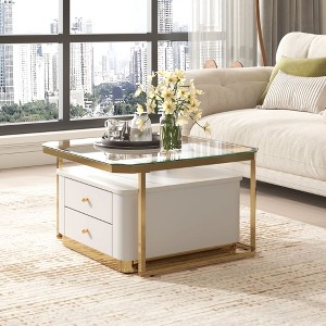 Okak Modern 31.5" Round Coffee Table Lift-top Nesting Coffee Tables with 2 Drawers and Storage for Living Room/Office, Space-Saving - 1 of 4