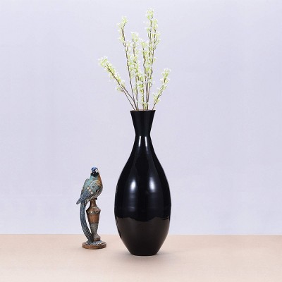 Hastings Home Handcrafted 24" Tall Decorative Bamboo Tear Drop Floor Vase for Silk Plants, Flowers, and Filler Décor - Black