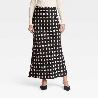 Women's Maxi Slip Skirt - A New Day™ Black/Cream Polka Dots M