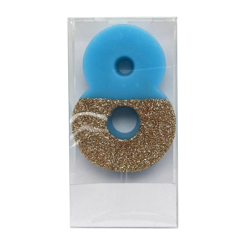 Number 8 Glitter Candle Blue/Gold - Spritzâ„¢