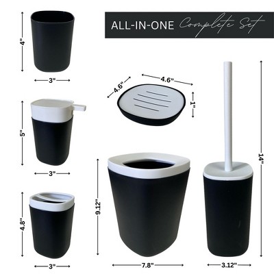 Modern Black and White 6-Piece Plastic Bathroom Accessory Set