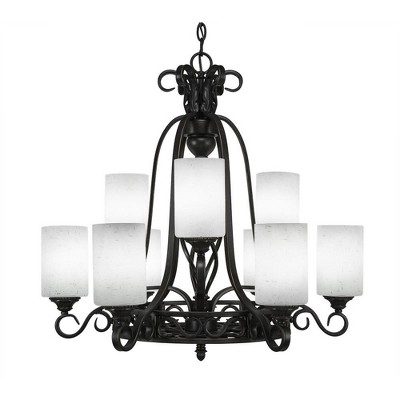 Toltec Lighting Elegante 9 - Light Chandelier in  Dark Granite with 4" White Muslin Shade