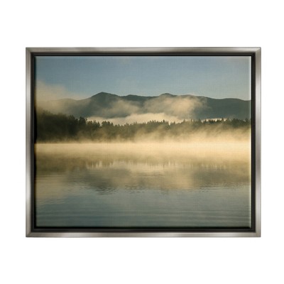 Stupell Industries Misty Lake Mountain Range Scenery Framed Floater Canvas Wall Art