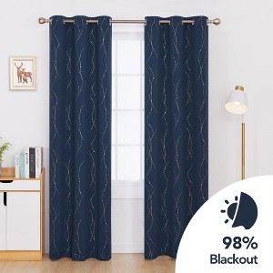Deconovo Gold Wave Line and Dots Curtain Panel Pair(2 Panel) - 1 of 4