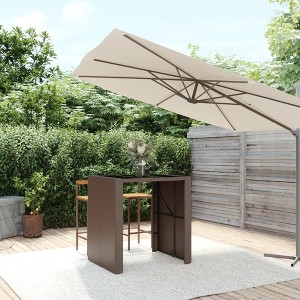 vidaXL Modern Bar Table with Glass Top, Weather-Resistant PE Rattan, Powder-Coated Steel Frame, Brown 41.3"x31.5"x43.3", Outdoor Patio Furniture - 1 of 4