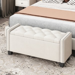 VYNXARIA Upholstered Velvet Storage Ottoman Bench for Bedroom, End of Bed Bench with Rivet Design, Tufted Foot Rest Stool - 1 of 4