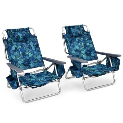 Tangkula 2 Pack of Folding Beach Chair Portable Backpacking Chair with Cup Holder Headrest Storage Bag for Outdoor
