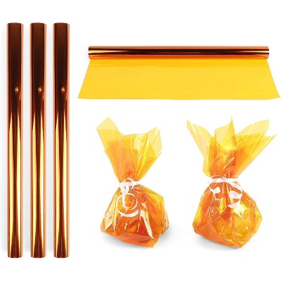 Cellophane Wrap 17" x 10ft 4 Pack Clear Yellow Cellophane Rolls for Gift Wrapping, Fruit Baskets and Flower Arragements