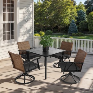 Outdoor Patio Dining Set, 5 Pcs Wicker Dining Set with Swivel Chairs and Table, Swivel Chairs with Steel Frame and Cushions-Coolbibila - 1 of 4
