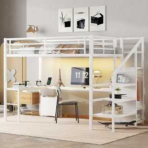 Twin XL Loft Bed with L-shaped Desk, Wardrobe and Adjustable Shelf - 1 of 4