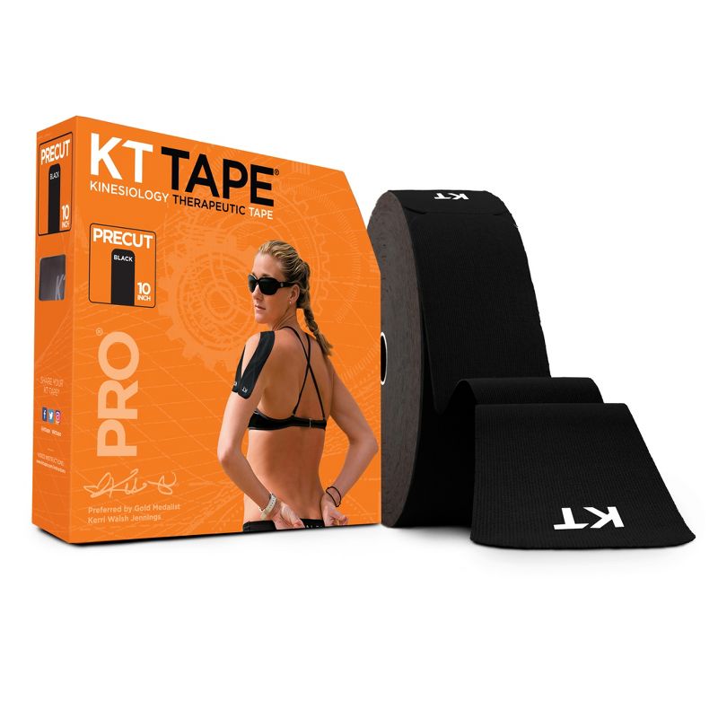 KT Tape, PRO Synthetic Elastic Kinesiology Athletic Tape, 150 Count, 10" Precut Strips, Black, 1 of 7