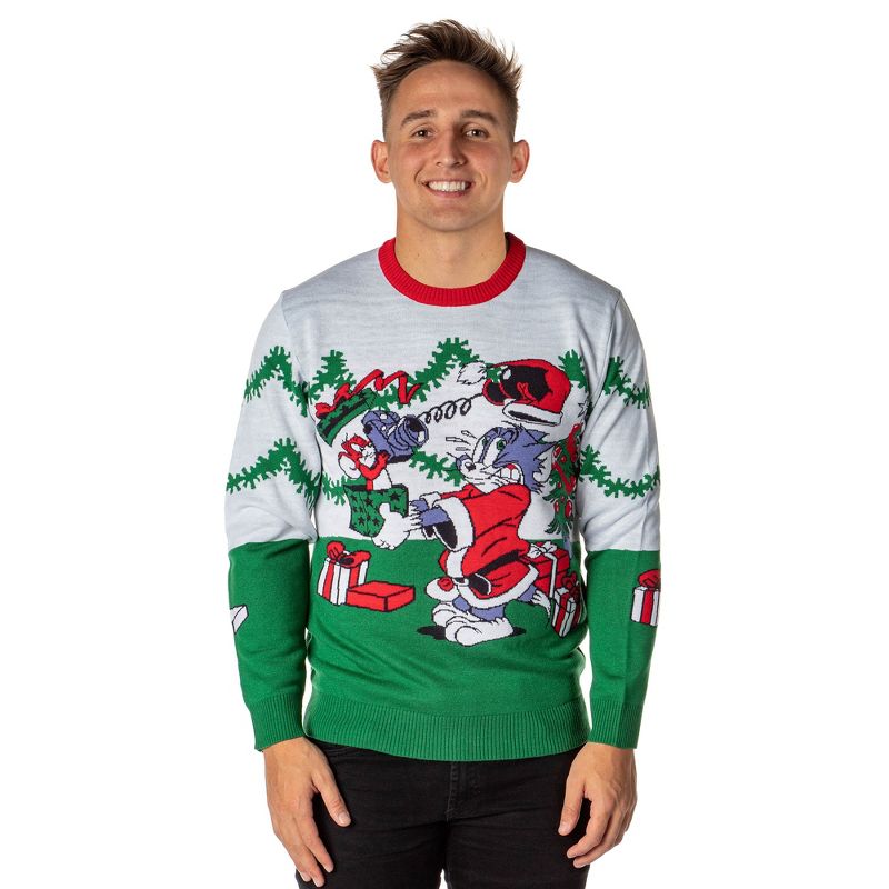 Tom And Jerry Men's Surprise Christmas Present Ugly Sweater Knit Pullover, 1 of 8