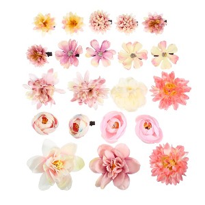 Unique Bargains Women's Fake Flowers Hair Clips Pink 21 Pcs - 1 of 4