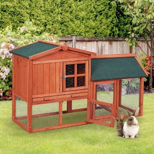 Garvee 54''Rabbit Hutch-Two Floors Wooden Cage, Wooden Pet House Cage with Run, Pull Out Tray - 1 of 4