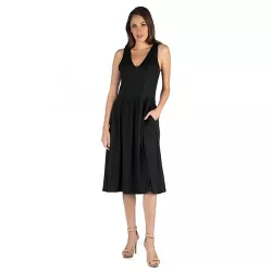 24seven Comfort Apparel Fit and Flare Midi Sleeveless Dress with Pocket Detail