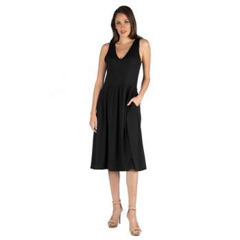 24seven Comfort Apparel Fit and Flare Midi Sleeveless Dress with Pocket Detail