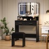 COZONY Vanity Desk with Mirror & Lights, Makeup Vanity with Cushioned Stool & 2 Drawers - Modern Dressing Table - 2 of 4