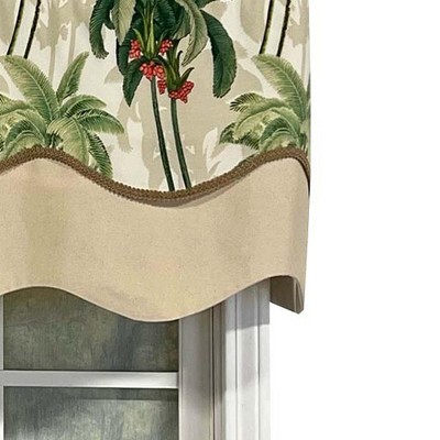 Aloe Green Palm Print Valance with Gimp Trim