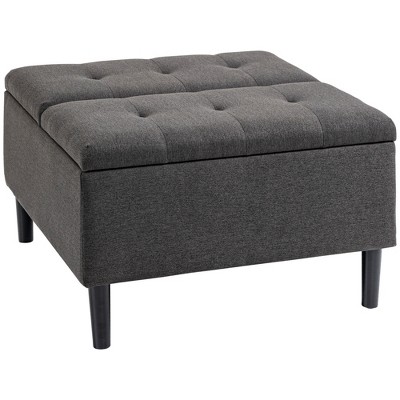 HOMCOM 30" Storage Ottoman, Tufted Fabric Upholstered Square Coffee Table with Lift Top, Accent Footrest Footstool for Living Room, Dark Gray