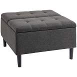 HOMCOM 30" Storage Ottoman, Tufted Fabric Upholstered Square Coffee Table with Lift Top, Accent Footrest Footstool for Living Room, Dark Gray