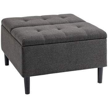 HOMCOM 30" Storage Ottoman, Tufted Fabric Upholstered Square Coffee Table with Lift Top, Accent Footrest Footstool for Living Room