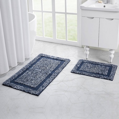 Nueva Bath Rugs 2piece Non Skid Bath Mats Rug Plush Blue & Gray No