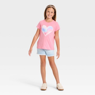 Детские Cat & Jack Girls' Short Sleeve 'Airbrush Heart' Graphic T-Shirt - Cat & Jack ™ Pink XXL Plus — фото 3