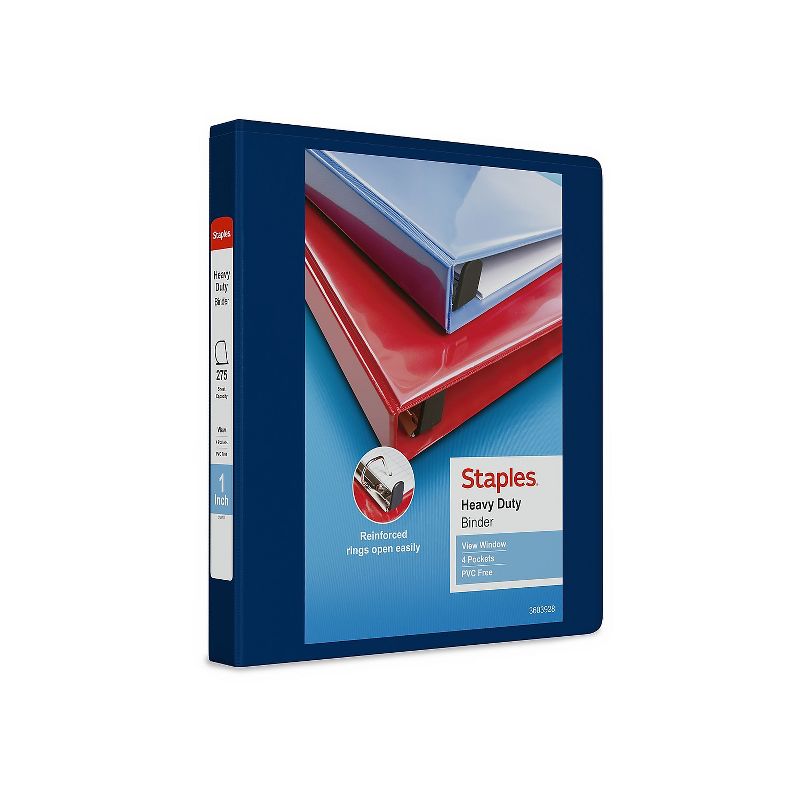 Staples Heavy Duty 1" 3-Ring View Binder Blue (24665) 82700, 1 of 8