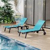 3 pics Lounge Chairs Outdoor Chaise Furniture,Metal Deck Lounger Adjustable Position Poolside Recliner with Wheels for Beach,Coffee Table,  2 Chairs - 2 of 4