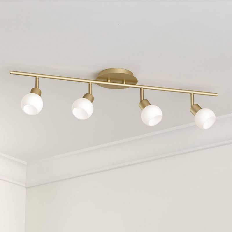 Pro Track Globe 4-Head LED Ceiling Track Light Fixture Kit Plug In Corded Adjustable Gold Brass Finish Modern Kitchen Bathroom Dining 31 3/4" Wide, 2 of 10